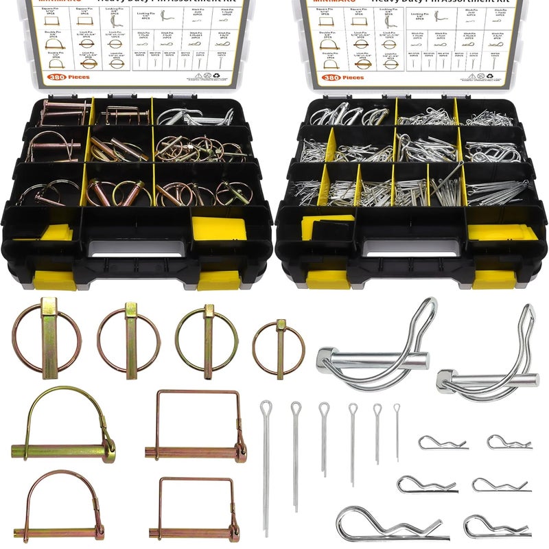 MINIMARU 380 Pcs Heavy Duty Pin Kit, Hitch, R, Hair, Lynch, PTO Pins for Trucks, Trailers, Tractors, Mowers, Accessories, Farm, Lawn, Hitches, Garden - Image 2